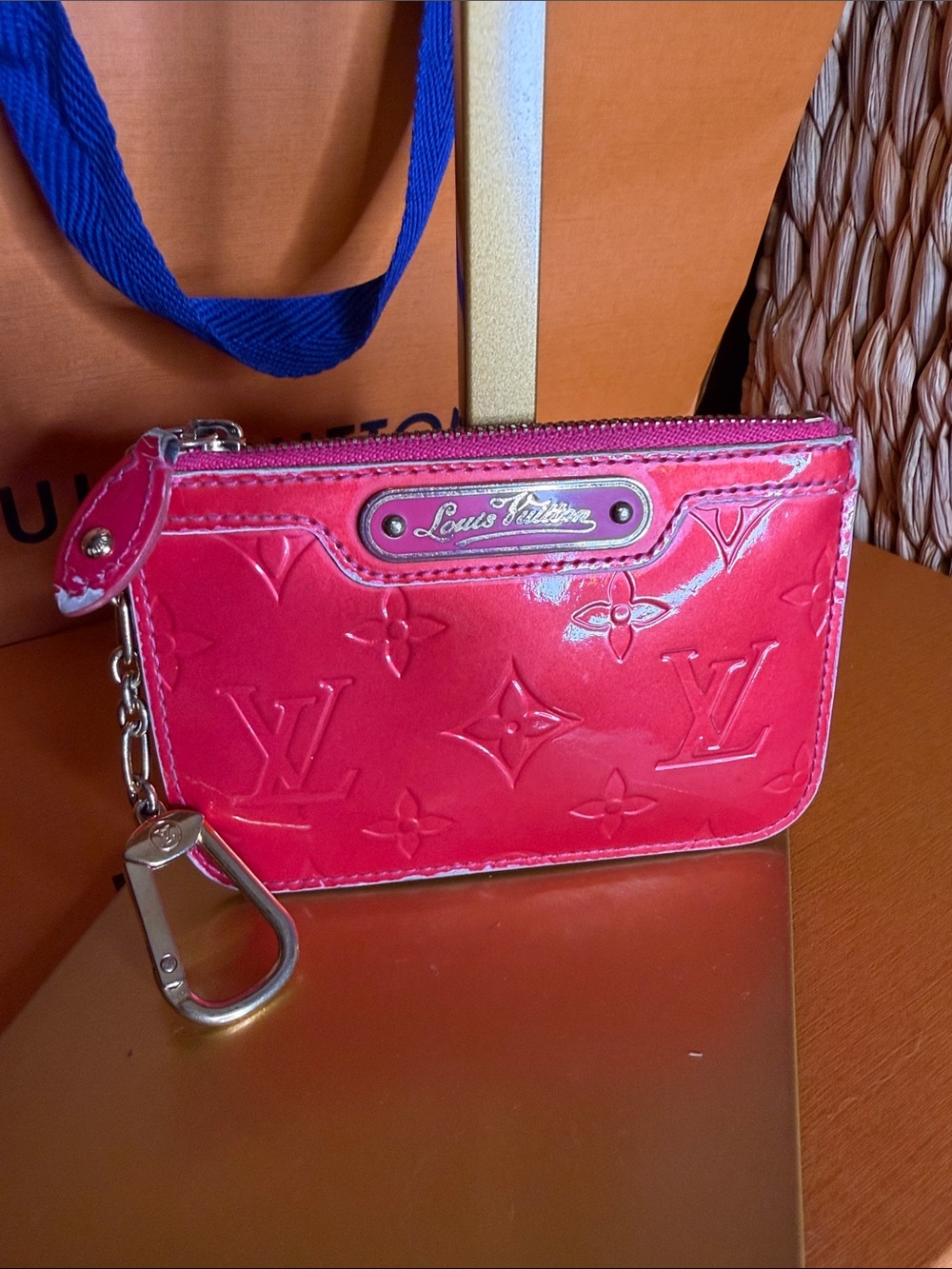 Louis Vuitton Hot Pink Vernis Key Pouch with Chain